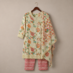 Floral Print Cotton Kurta with Striped Trousers Set