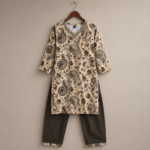 Paisley Print V-Neck Kurta Set with Dupatta - Image 2