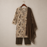 Paisley Print V-Neck Kurta Set with Dupatta