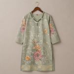 Floral Print Sage Green Kurta Set with Dupatta - Image 2