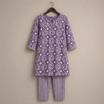 Bandhani Print Mauve Kurta Set with Dupatta - Image 3