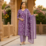 Bandhani Print Mauve Kurta Set with Dupatta - Image 4