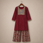 Embroidered Maroon Kurta Set with Palazzo and Printed Dupatta - Image 3