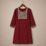 Embroidered Maroon Kurta Set with Palazzo and Printed Dupatta - Image 2